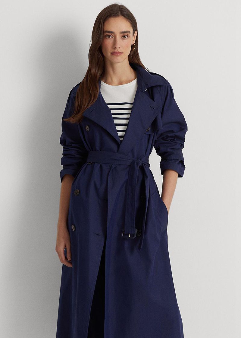 Abrigo Lauren Mujer Cotton-Blend Twill Trench Chile Azul Marino VIGZW-0827